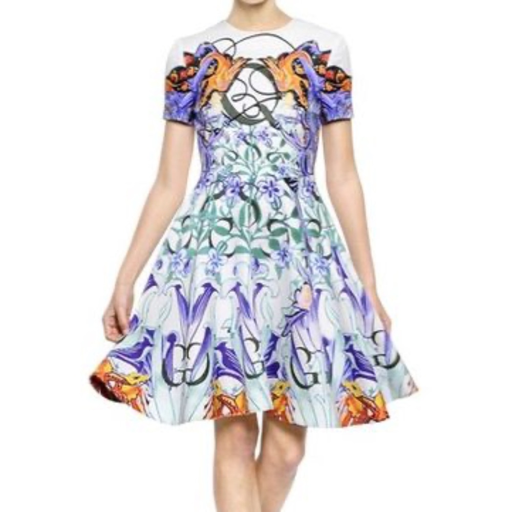 NWT Mary Katrantzou floral geometric art nouveau silk cotton blend printed dress